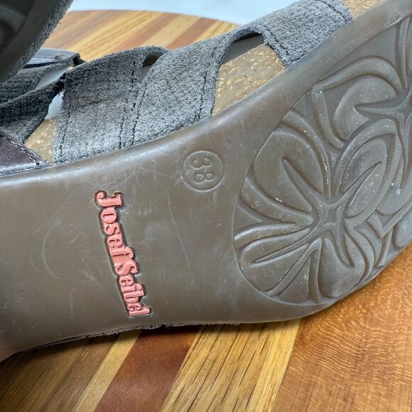 Josef Seibel Womens Size 38 / 7.5 Brown Strappy Lace-Up Sandals Block Heel Textu - Picture 6 of 10